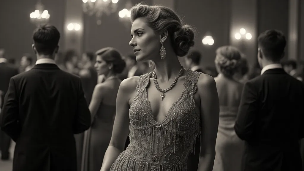 Woman wearing a colorized 1920s evening gown