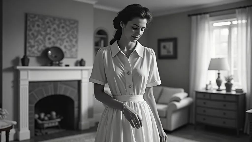 1950s housewife in a pristine kitchen.