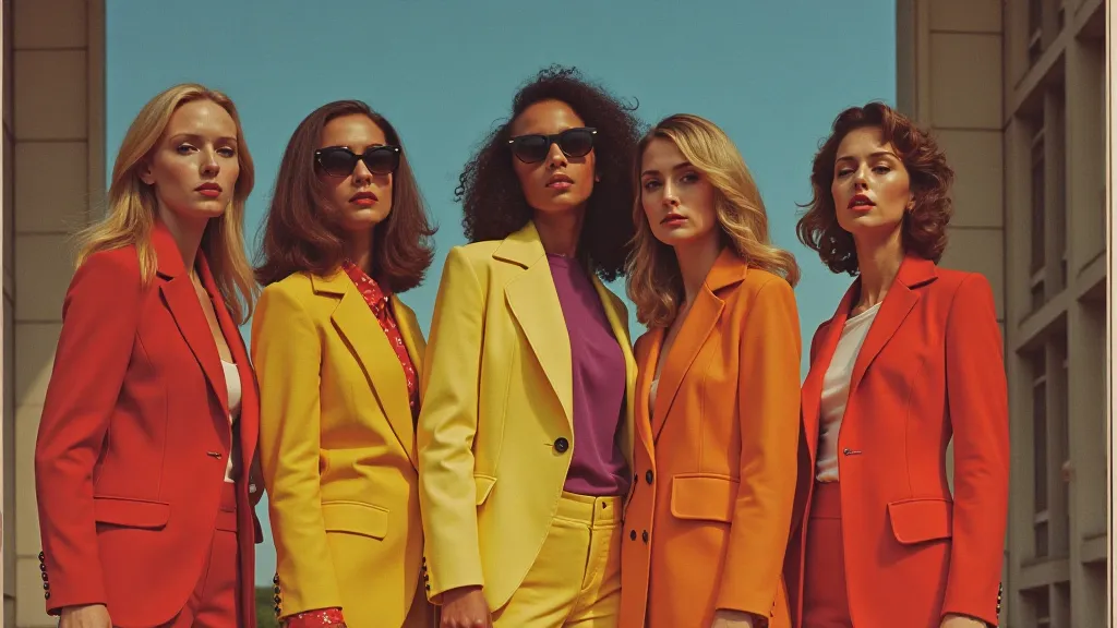 Models in 1980s power suits