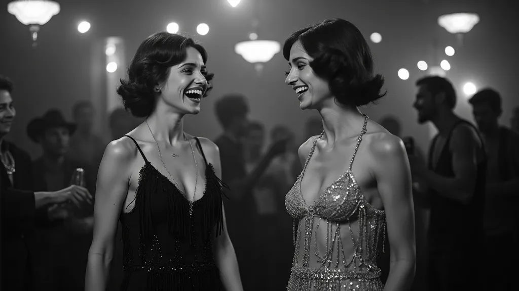 Two women dancing in flapper dresses