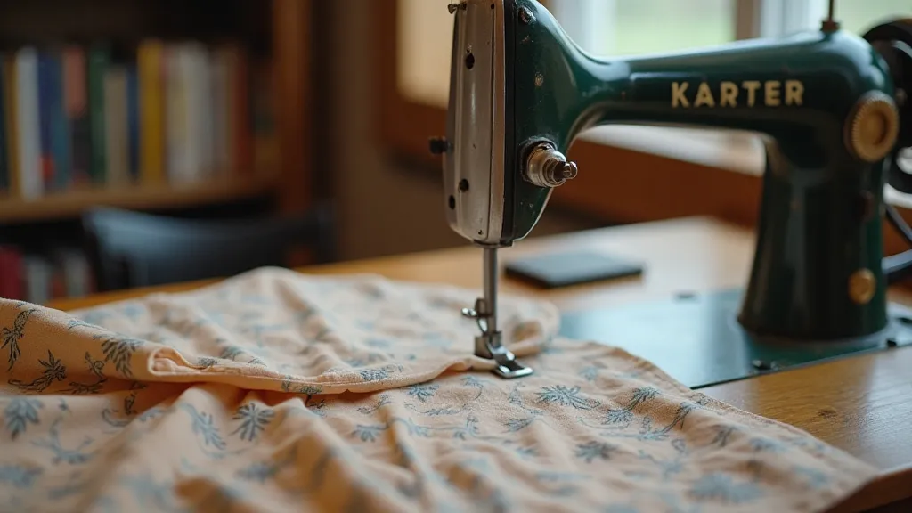 Vintage sewing machine and dress in progress