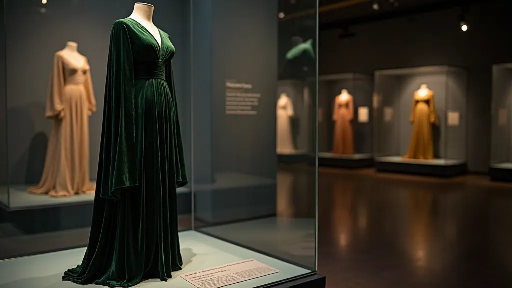 Restored bias-cut gown in museum
